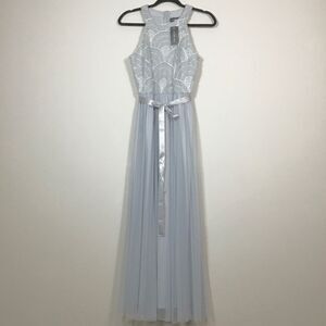 NWT Cadalite petite grey silver thread sequin Japanese water pattern dress Sz PS